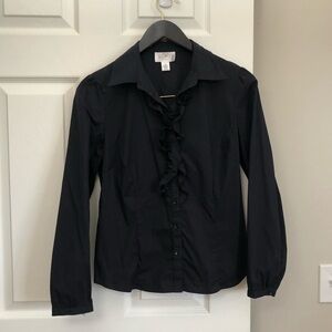 Loft Petites Ruffle Front Collared Button Down Shirt in Black Women’s 8P